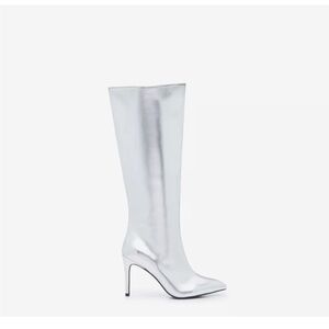 MIA Metallic Silver Pointed-Toe Stiletto Mid-Calf Boots